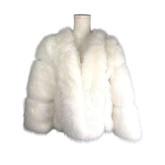White Faux Fur Coat - Medium Size 6 Polyester Fabric & Lining - Picture 3 of 16